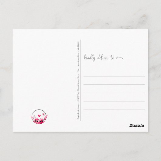 Denk aan roze roze roze roze vogelbloemen briefkaart (Achterkant)