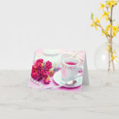 Denk aan roze thee kaart (Gele Bloem)