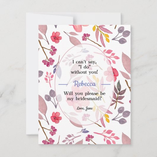 Denk aan Stof Roze Bruidsmeisje Kaart (Voorkant)