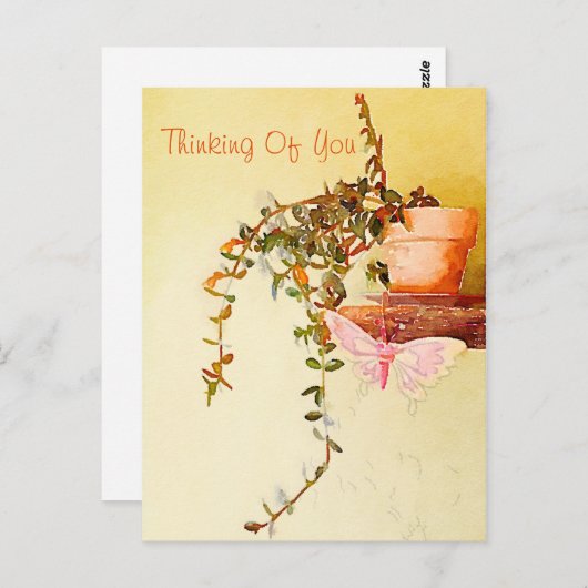 Denk aan uw Waterverf Plant vlinder Briefkaart (Voorkant / Achterkant)