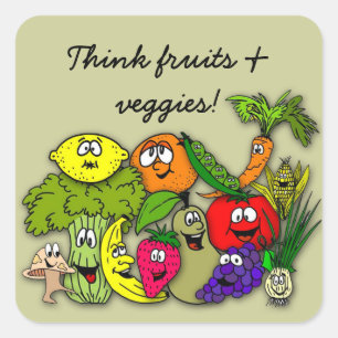 denk aan vruchten in veggies vierkante sticker