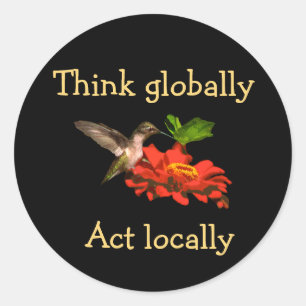 Denk aan wereldwijde actie voor lokale Hummingbird Ronde Sticker