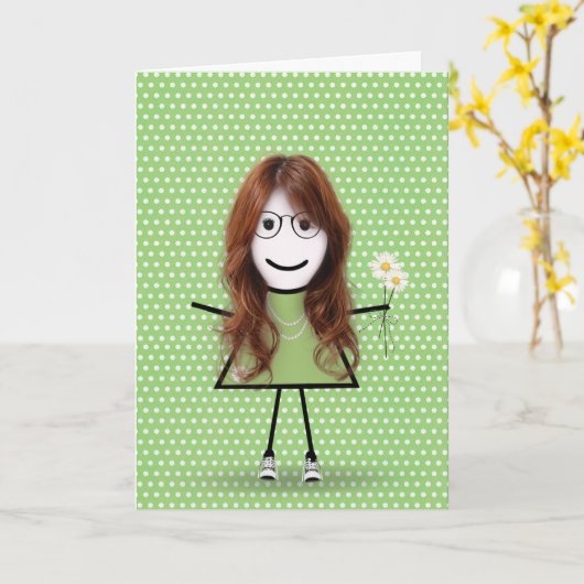 Denk aan You Stick Girl met Daisies Kaart (Gele Bloem)