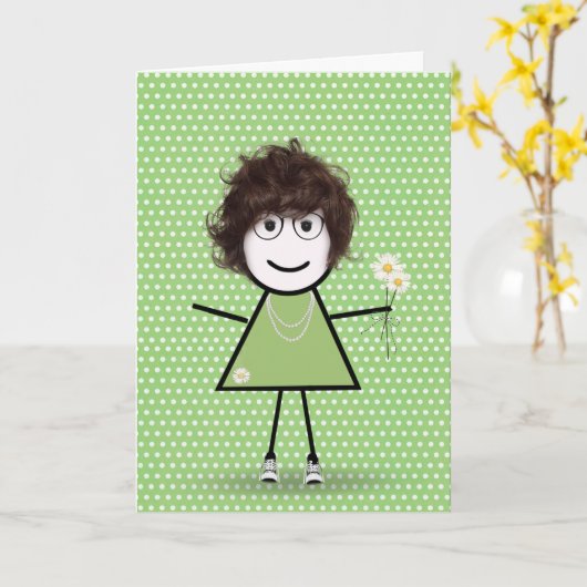 Denk aan You Stick Girl met Daisies Kaart (Gele Bloem)