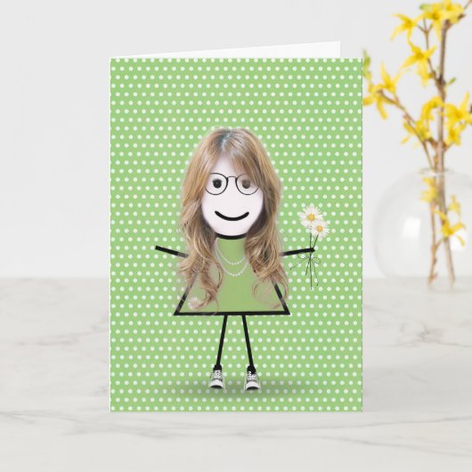 Denk aan You Stick Girl met Daisies Kaart (Gele Bloem)