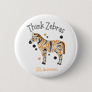 "Denk aan zebra's" Ehlers Danlos Syndroom Knop Ronde Button 5,7 Cm
