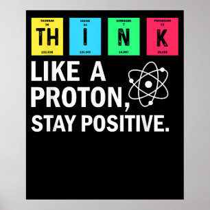 Denk als een Proton Blijf Positief Funny Wetenscha Poster