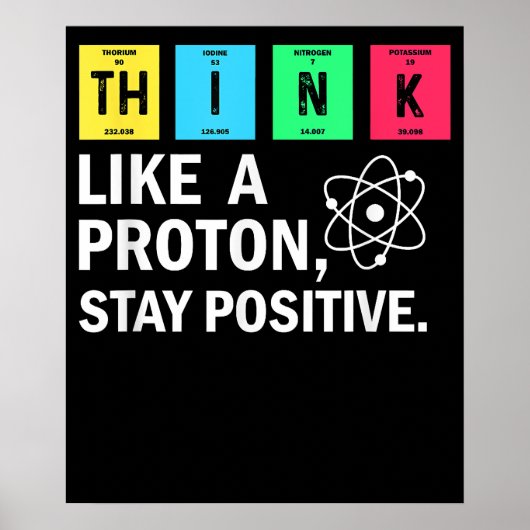 Denk als een Proton Blijf Positief Funny Wetenscha Poster (Voorkant)