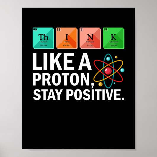 Denk als een proton blijf positieve grappige weten poster (Voorkant)