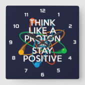 DENK ALS EEN PROTON EN BLIJF POSITIEF VIERKANTE KLOK (Voorkant)