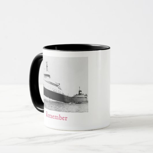 Denk bijvoorbeeld aan de Edmund Fitzgerald Mok (Voorkant links)