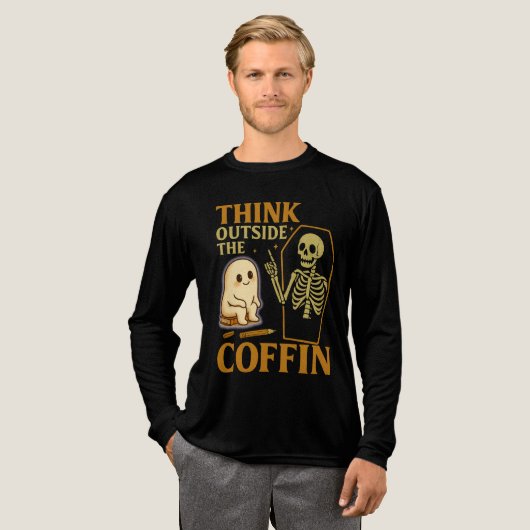 Denk buiten de Coffin Ghost Skeleton Halloween Tri-Blend Shirt (Voorkant)