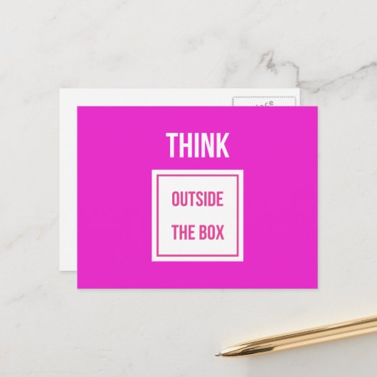 Denk buiten de doos citaat diep roze briefkaart (Voorkant / Achterkant in situ)