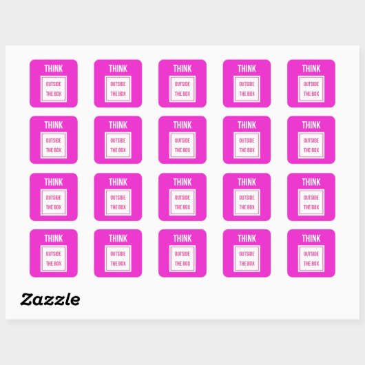 Denk buiten de doos diep roze vierkante sticker (Vel)