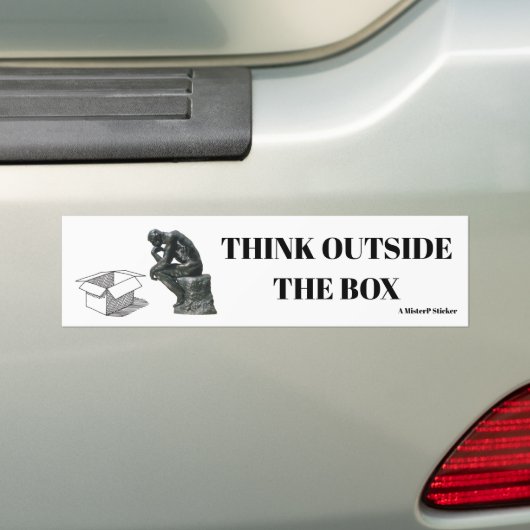 Denk buiten de doos - een MisterP ticker Bumpersticker (Op auto)