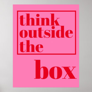 Denk buiten de doos - Fun, Hot Pink Typografie Poster