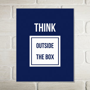 Denk buiten de doos motivatie blauw poster