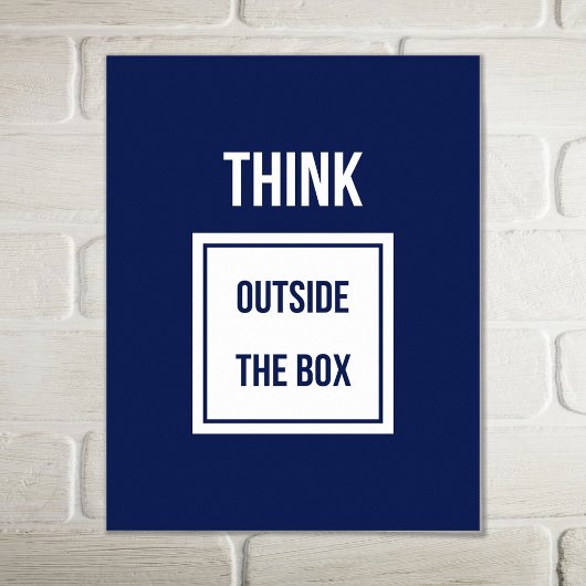 Denk buiten de doos motivatie blauw poster