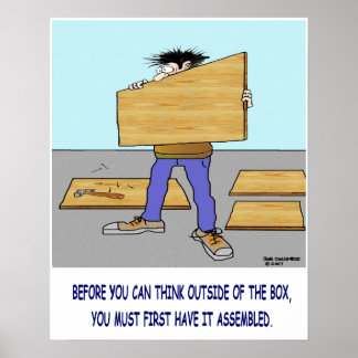 DENK BUITEN HET POSTER VAN DE DOOS