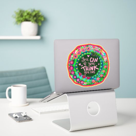 Denk dat je kleurrijke leuke inspiratie kunt sticker (Laptop op bureau)