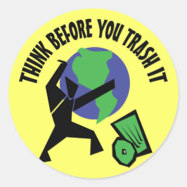 Denk er eerst over na voordat je het weggooit ronde sticker