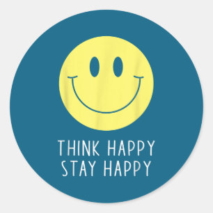 Denk Gelukkig Blijf Gelukkig Motivatie Spreuk Geel Ronde Sticker