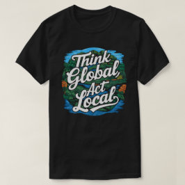 Denk globaal, handel lokaal Aardedag Milieu T-shirt