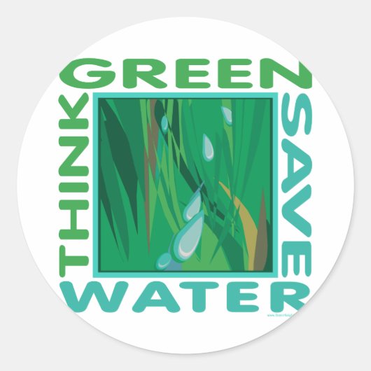 Denk groen, bespaar water ronde sticker (Voorkant)