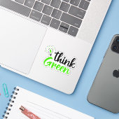 Denk groen sticker (Laptop met iPhone)