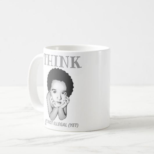 "DENK, HET IS NIET ILLEGAAL (NOG)" KOFFIEMOK (Voorkant links)