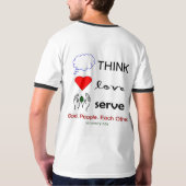 DENK.LOVE.SERVE Ringer T T-shirt (Achterkant volledig)