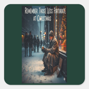 Denk met Kerstmis aan de minder fortuinlijken Vierkante Sticker