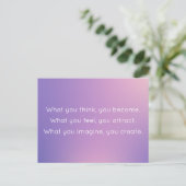 Denk na en word Paarse Gradient Buddah Quote Briefkaart (Staand voorkant)