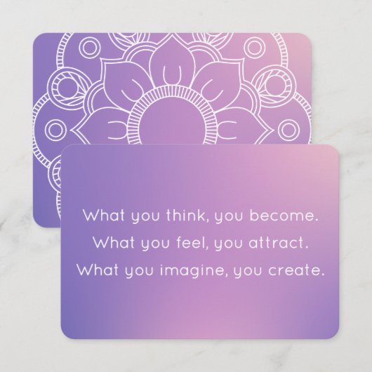 Denk na en word Paarse Gradient Buddah Quote Kaart (Voorkant / Achterkant)