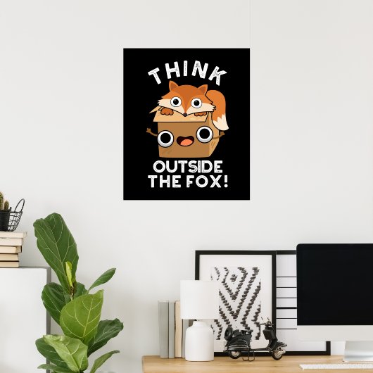 Denk na over het fox Funny Animal Pun Dark BG Poster (Thuiskantoor)