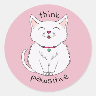 Denk na Pawsitive Cat Illustration Ronde Sticker