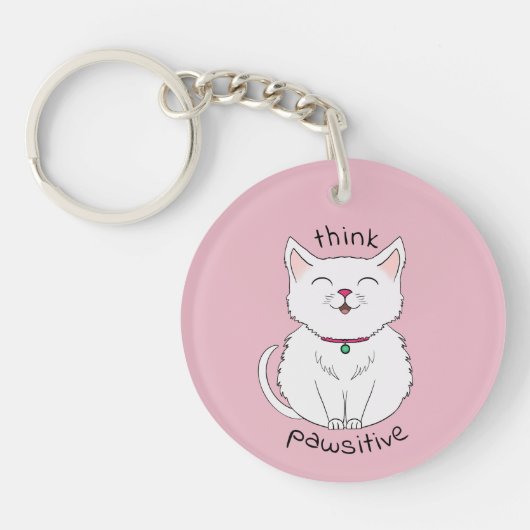 Denk na Pawsitive Cat Illustration Sleutelhanger (Voorkant)