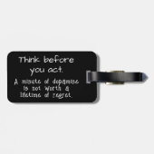 Denk na voordat je iets doet bagagelabel (Achterkant horizontaal)