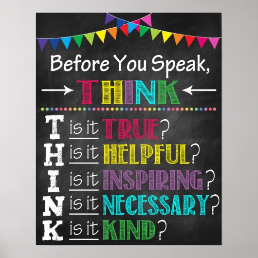 Denk na voordat u het Poster van de klas spreekt (Voorkant)