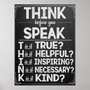 Denk na voordat u het Poster van de klas spreekt