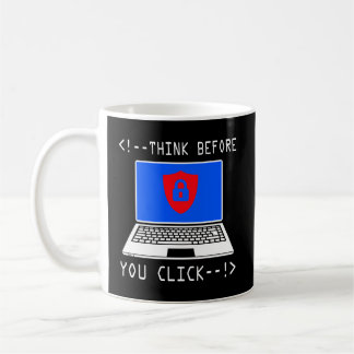 Denk na voordat u op Cybersecurity Awareness GIF k Koffiemok