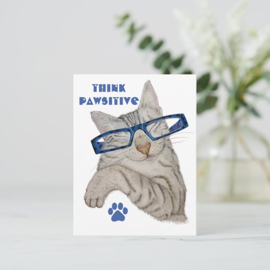 Denk Pawsitive Positivity Quote Schattigee Kattenb Briefkaart (Staand voorkant)
