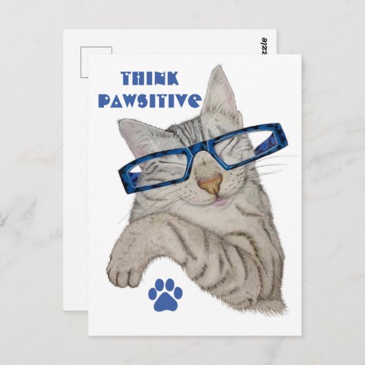 Denk Pawsitive Positivity Quote Schattigee Kattenb Briefkaart (Voorkant / Achterkant)