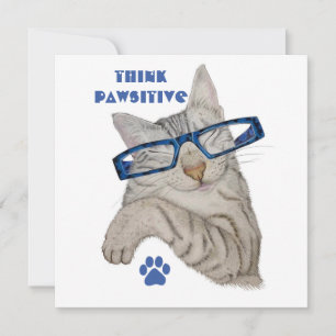 Denk Pawsitive Purrfect Schattige Cat in Specs Dra Kaart