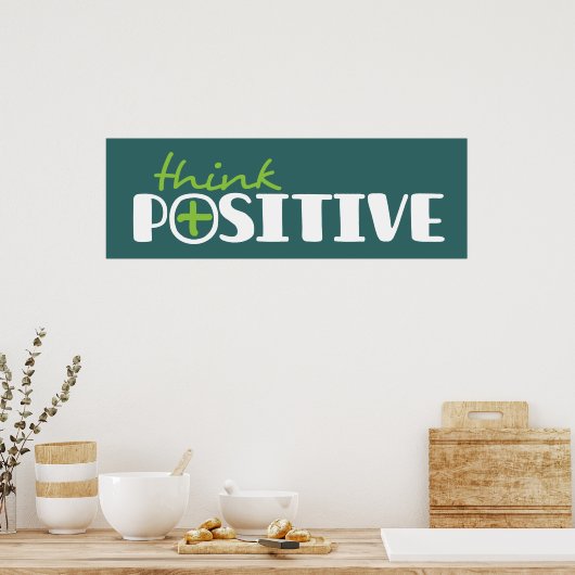 Denk positief grafisch lang groen poster (Keuken)