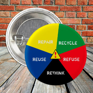 DENK Recyclen, hergebruik, hergebruik, herdenken/s Ronde Button 3,2 Cm