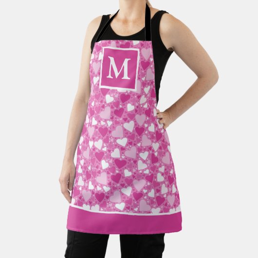Denk Roze Borstkanker Bewustzijn Harten Monogram Schort (Insitu)