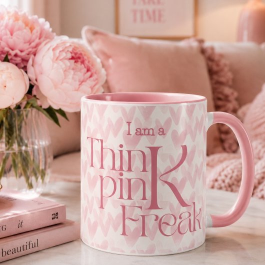 Denk Roze Harten patroon monogram Mok