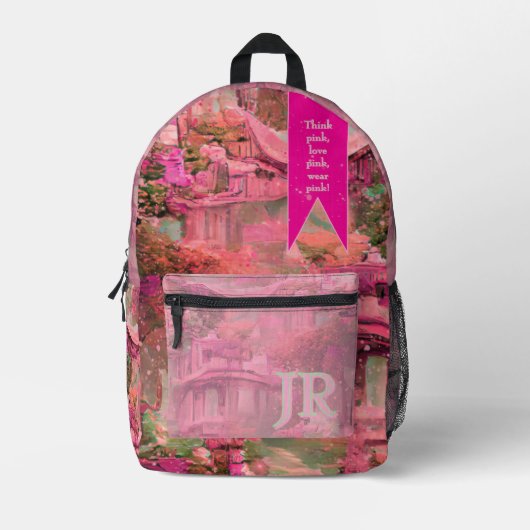 Denk roze, hou van roze, Draag roze wereld Bedrukte Rugzak (Voorkant)