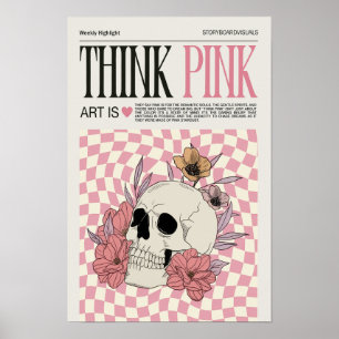 Denk Roze Wall Art Trendy Poster, Skull Poster